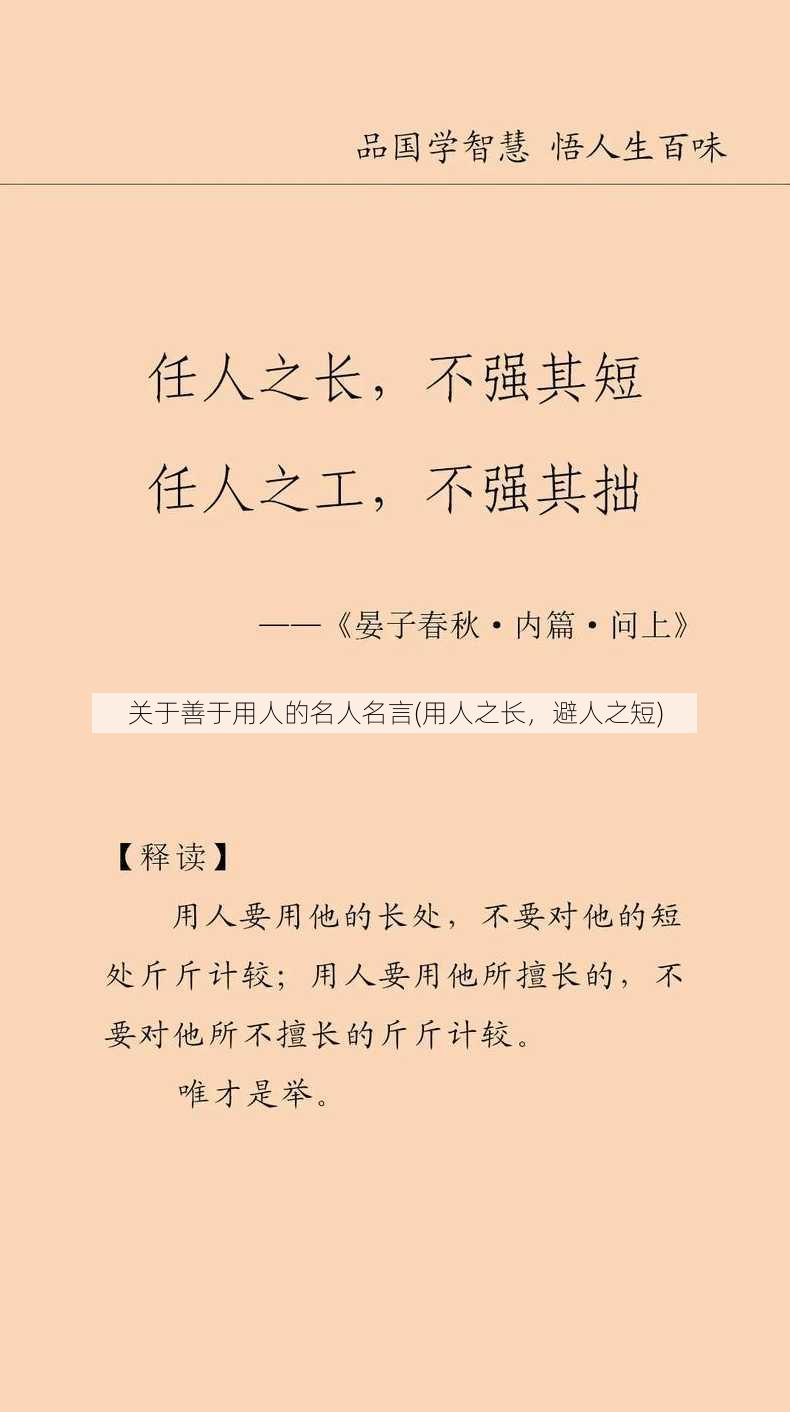 关于善于用人的名人名言(用人之长，避人之短)